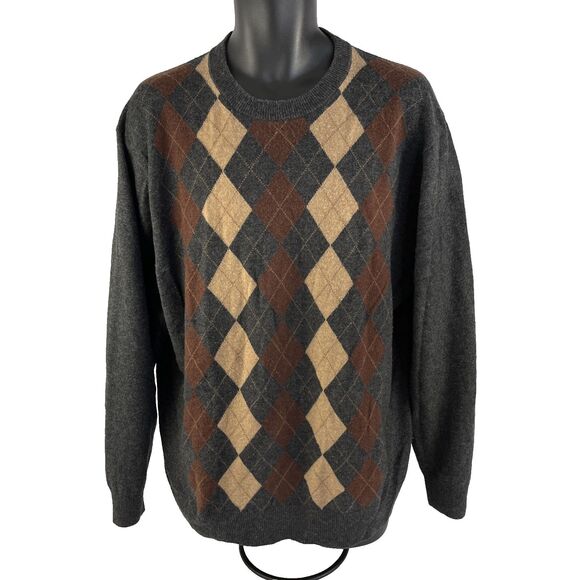 Mens Jos. A. Bank Argyle Crewneck Wool Blend Sweater Size XL Charcoal Preppy - Picture 5 of 6